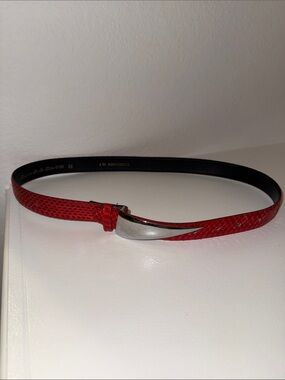 Red Slim Snakeskin Belt with Silver Sculpted Buckle